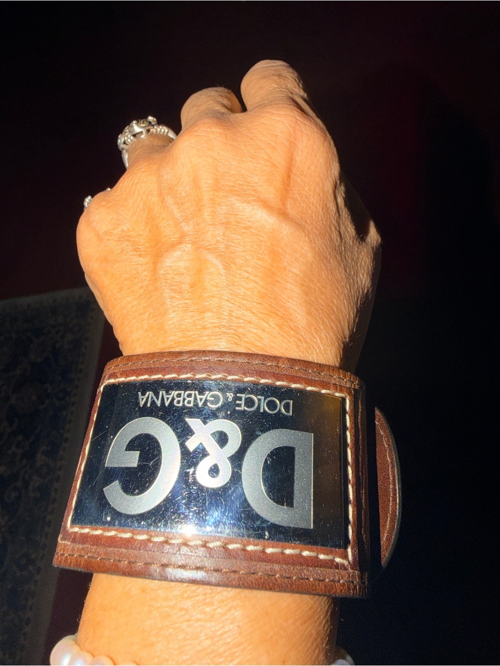 Dolce & Gabbana Brown Leather D&G Logo Cuff Watch Bracelet